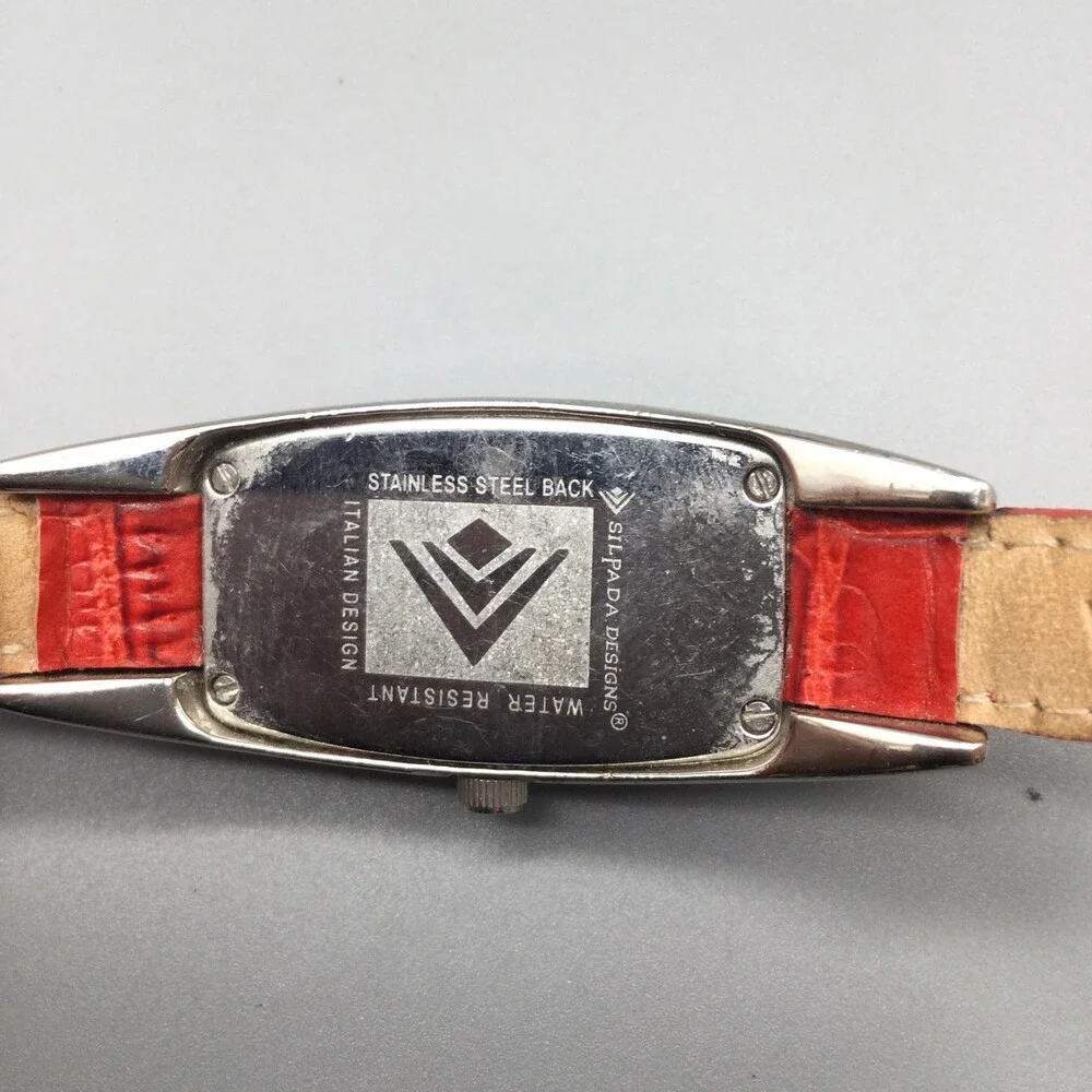 Silpada Designs Womens Watch 21mm White Dial Red Leather Tonneau New Battery